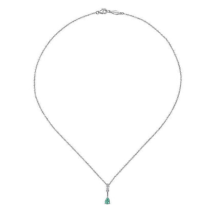 Gabriel & Co. NK1824W45EB 14K White Gold Pear Shaped Emerald and Diamond Drop Pendant Necklace