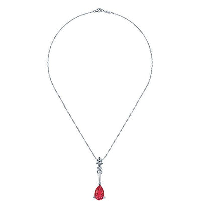 Gabriel & Co. NK1824W45RB 14K White Gold Pear Shaped Ruby and Diamond Drop Pendant Necklace