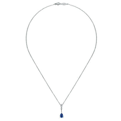 Gabriel & Co. NK1824W45SB 14K White Gold Pear Shaped Sapphire and Diamond Drop Pendant Necklace