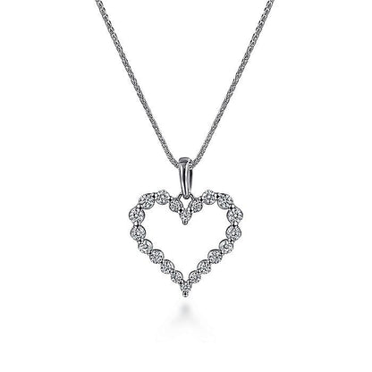 Gabriel & Co. NK1844W45JJ 14K White Gold Open Heart Diamond Pendant Necklace