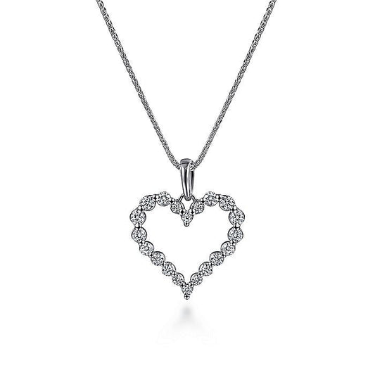 Gabriel & Co. NK1844W45JJ 14K White Gold Open Heart Diamond Pendant Necklace