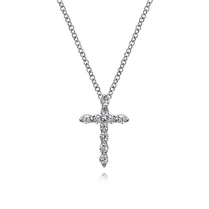 Gabriel & Co. NK1881W45JJ 14K White Gold Diamond Cross Pendant Necklace