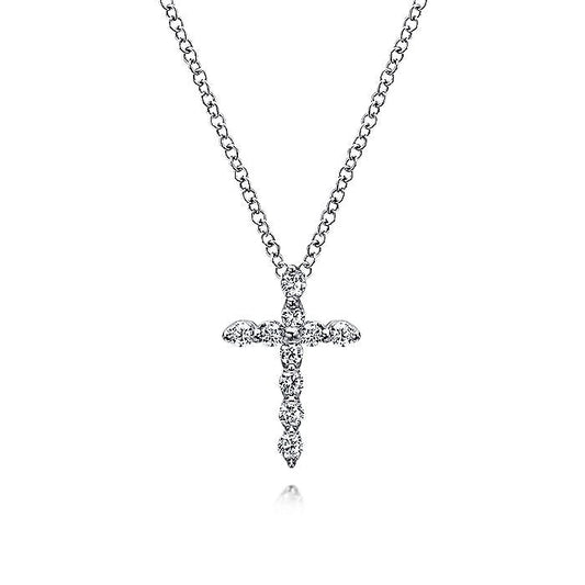 Gabriel & Co. NK1881W45JJ 14K White Gold Diamond Cross Pendant Necklace