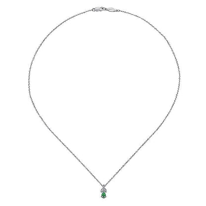Gabriel & Co. NK2070W45EB 14K White Gold Emerald and Diamond Teardrop Pendant Necklace
