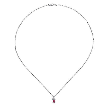 Gabriel & Co. NK2070W45RB 14K White Gold Ruby and Diamond Teardrop Pendant Necklace