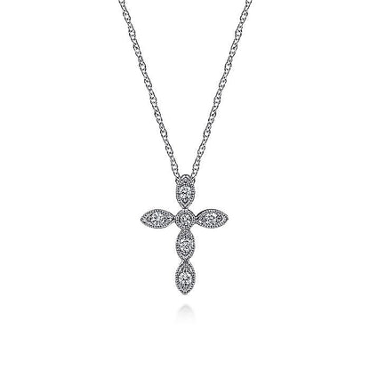 Gabriel & Co. NK2210W45JJ 14K White Gold Marquise Shaped Diamond Cross Necklace