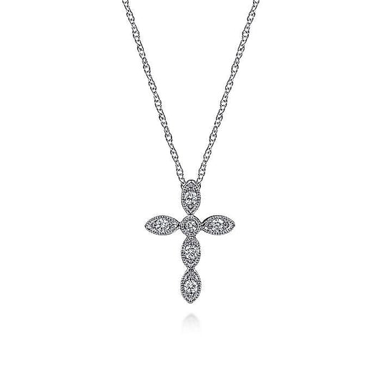 Gabriel & Co. NK2210W45JJ 14K White Gold Marquise Shaped Diamond Cross Necklace