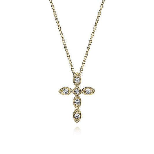 Gabriel & Co. NK2210Y45JJ 14K Yellow Gold Marquise Shaped Diamond Cross Necklace
