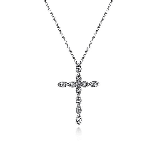 Gabriel & Co. NK2211W45JJ 14K White Gold Segmented Diamond Cross Necklace