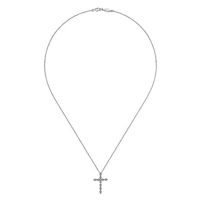 Gabriel & Co. NK2211W45JJ 14K White Gold Segmented Diamond Cross Necklace
