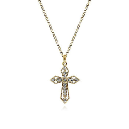 Gabriel & Co. NK2216Y45JJ 14K Yellow Gold Openwork Diamond Cross Necklace