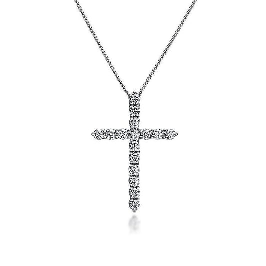 Gabriel & Co. NK2669W44JJ 18 inch 14K White Gold Diamond Cross Pendant Necklace