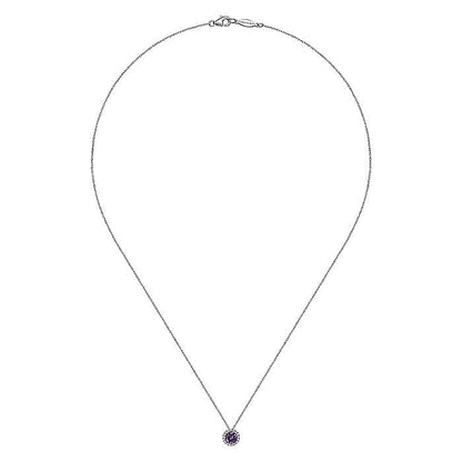 Gabriel & Co. NK2824W45AM 14K White Gold Amethyst and Diamond Halo Pendant Necklace