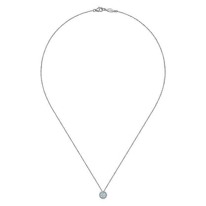Gabriel & Co. NK2824W45AQ 14K White Gold Aquamarine and Diamond Halo Pendant Necklace