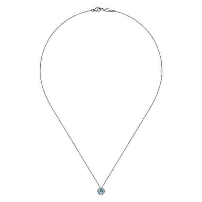Gabriel & Co. NK2824W45BT 14K White Gold Round Swiss Blue Topaz and Diamond Halo Pendant Necklace