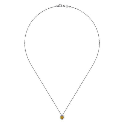 Gabriel & Co. NK2824W45CT 14K White Gold Round Citrine and Diamond Halo Pendant Necklace