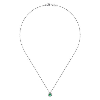 Gabriel & Co. NK2824W45EA 14K White Gold Emerald and Diamond Halo Pendant Necklace