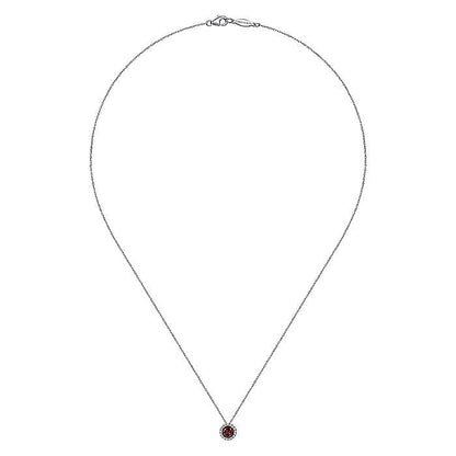 Gabriel & Co. NK2824W45GN 14K White Gold Garnet and Diamond Halo Pendant Necklace