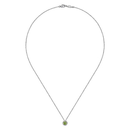 Gabriel & Co. NK2824W45PE 14K White Gold Peridot and Diamond Halo Pendant Necklace
