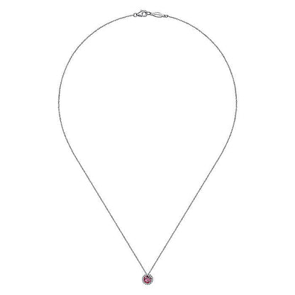 Gabriel & Co. NK2824W45RA 14K White Gold Ruby and Diamond Halo Pendant Necklace