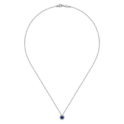 Gabriel & Co. NK2824W45SA 14K White Gold Sapphire and Diamond Halo Pendant Necklace