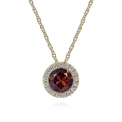 Gabriel & Co. NK2824Y45GN 14K Yellow Gold Garnet and Diamond Halo Pendant Necklace