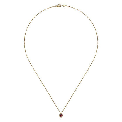 Gabriel & Co. NK2824Y45GN 14K Yellow Gold Garnet and Diamond Halo Pendant Necklace