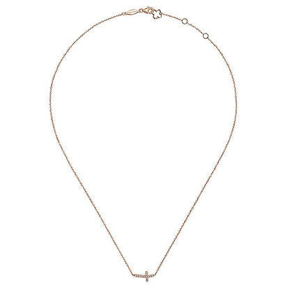 Gabriel & Co. NK4345K45JJ 14K Rose Gold Sideways Curved Diamond Cross Necklace