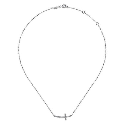 Gabriel & Co. NK4346W45JJ 14K White Gold Sideways Curved Diamond Cross Necklace