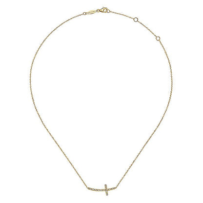 Gabriel & Co. NK4346Y45JJ 14K Yellow Gold Sideways Curved Diamond Cross Necklace