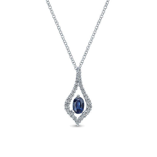 Gabriel & Co. NK4455W45SA 14K White Gold Floating Oval Sapphire Diamond Pendant Necklace