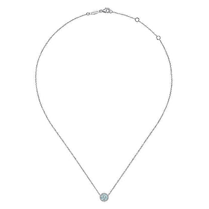Gabriel & Co. NK4616W45AQ 14K White Gold Round Aquamarine and Diamond Halo Pendant Necklace