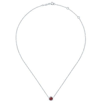 Gabriel & Co. NK4616W45GN 14K White Gold Round Garnet and Diamond Halo Pendant Necklace