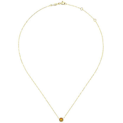 Gabriel & Co. NK4616Y45CT 14K Yellow Gold Round Citrine and Diamond Halo Pendant Necklace