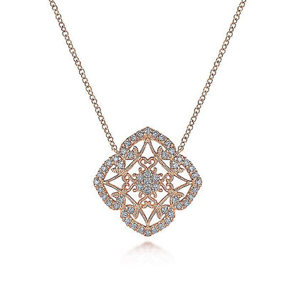 Gabriel & Co. NK4751K45JJ Vintage Inspired 14K Rose Gold Filigree Diamond Pendant Necklace