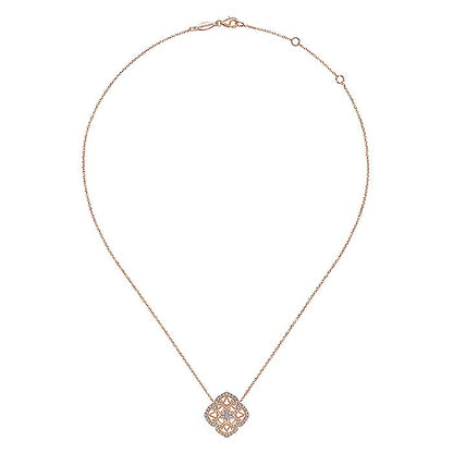 Gabriel & Co. NK4751K45JJ Vintage Inspired 14K Rose Gold Filigree Diamond Pendant Necklace