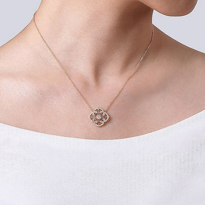 Gabriel & Co. NK4751K45JJ Vintage Inspired 14K Rose Gold Filigree Diamond Pendant Necklace