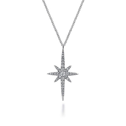 Gabriel & Co. NK4842W45JJ 14K White Gold Diamond Starburst Pendant Necklace