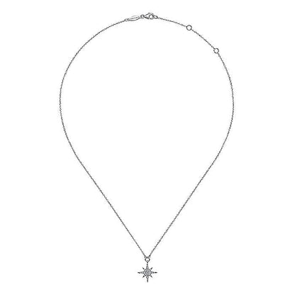 Gabriel & Co. NK4847W45JJ 14K White Gold Diamond Starburst Pendant Necklace