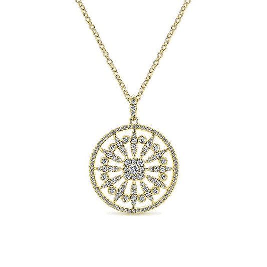 Gabriel & Co. NK5259Y45JJ 25 inch 14K Yellow Gold Round Floral Diamond Pendant Necklace
