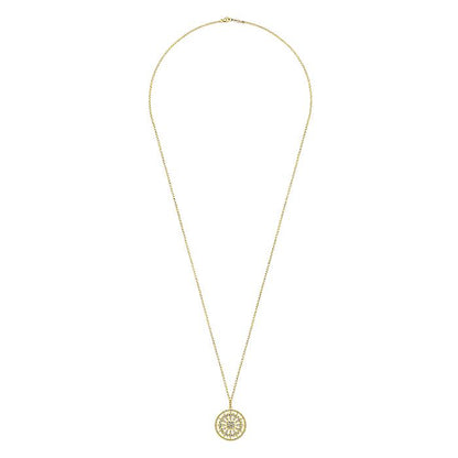 Gabriel & Co. NK5259Y45JJ 25 inch 14K Yellow Gold Round Floral Diamond Pendant Necklace
