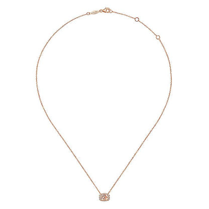 Gabriel & Co. NK5309K45MO 14K Rose Gold Oval Morganite and Diamond Halo Pendant Necklace