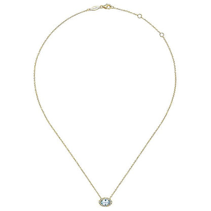 Gabriel & Co. NK5312Y45AQ 14K Yellow Gold Oval Aquamarine and Diamond Halo Pendant Necklace