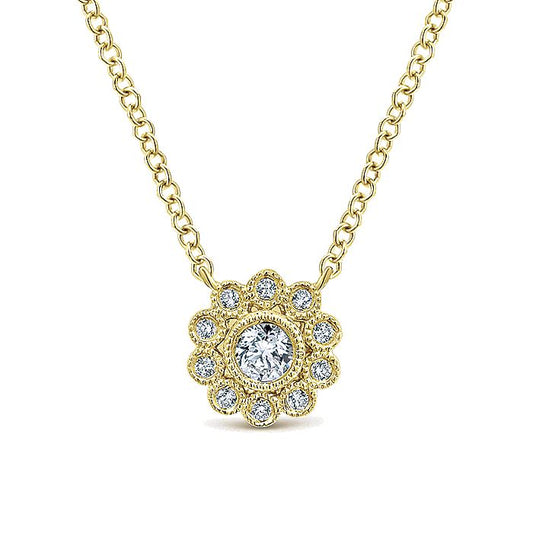 Gabriel & Co. NK5405Y45JJ 14K Yellow Gold Bezel Set Floral Diamond Pendant Necklace