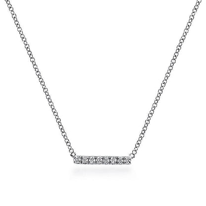 Gabriel & Co. NK5422W45JJ 14K White Gold Petite Pavé Diamond Bar Necklace