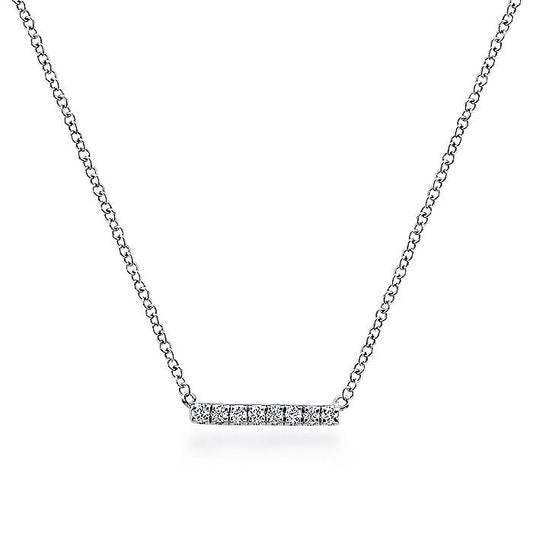 Gabriel & Co. NK5422W45JJ 14K White Gold Petite Pavé Diamond Bar Necklace