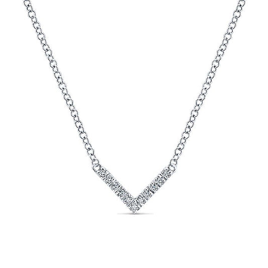 Gabriel & Co. NK5423W45JJ 14K White Gold V Shaped Diamond Bar Necklace