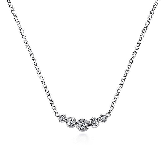 Gabriel & Co. NK5424W45JJ Curved 14K White Gold Bezel Set Diamond Bar Necklace