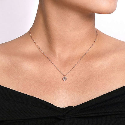 Gabriel & Co. NK5446K45MO 14K Rose Gold Hexagonal Halo Morganite and Diamond Pendant Necklace