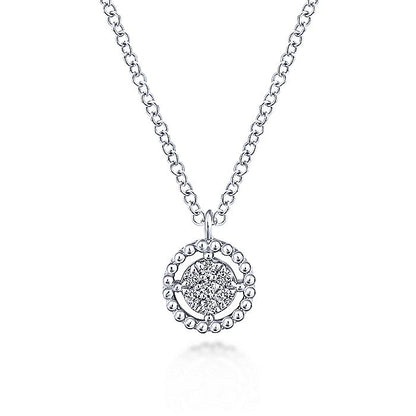 Gabriel & Co. NK5723W45JJ 14K White Gold Beaded Round Floating Diamond Pendant Necklace